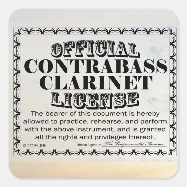 Contrabass Clarinet License Square Sticker (Front)
