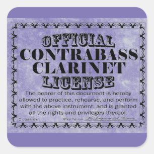 Contrabass Clarinet License Square Sticker