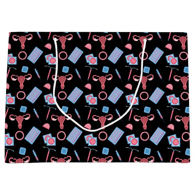 Contraception Pattern Feminist Large Gift Bag (Front)