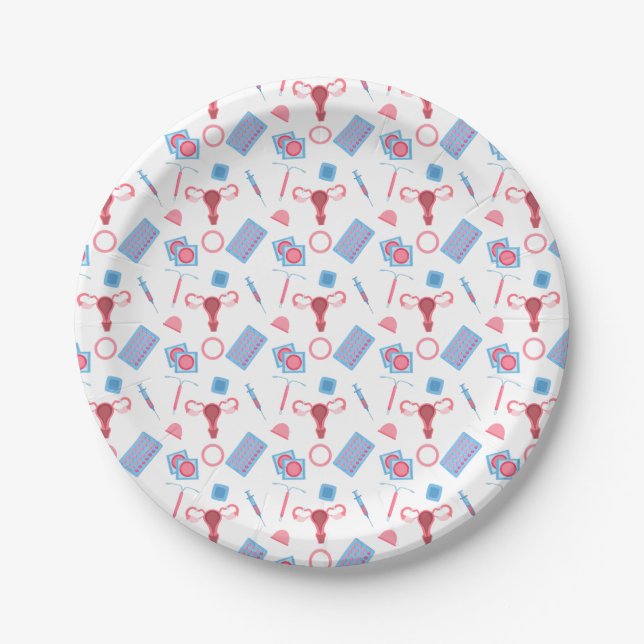 Contraception Pattern Feminist Paper Plate (Front)