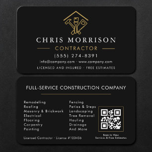 Contractor Black Gold QR Code Business Card