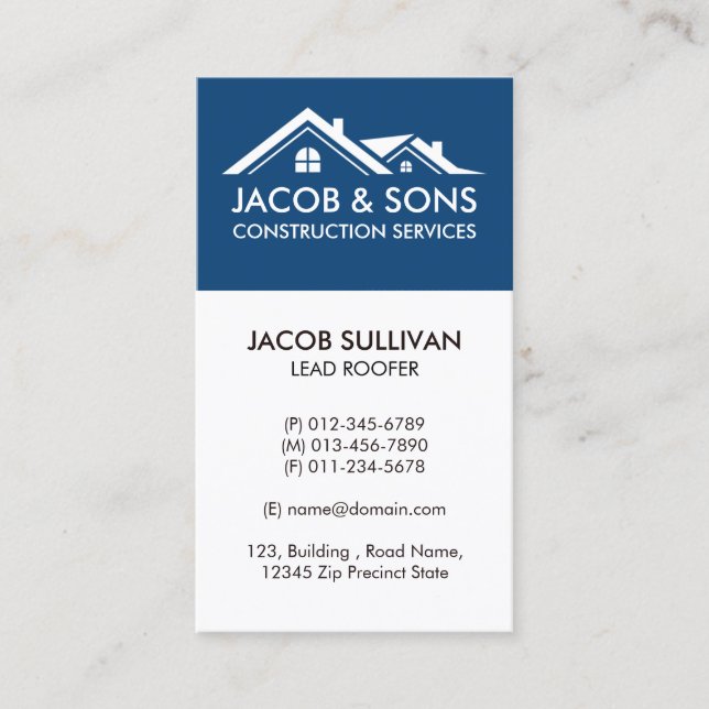 Contractor Construction House Repairs Business Card (Front)