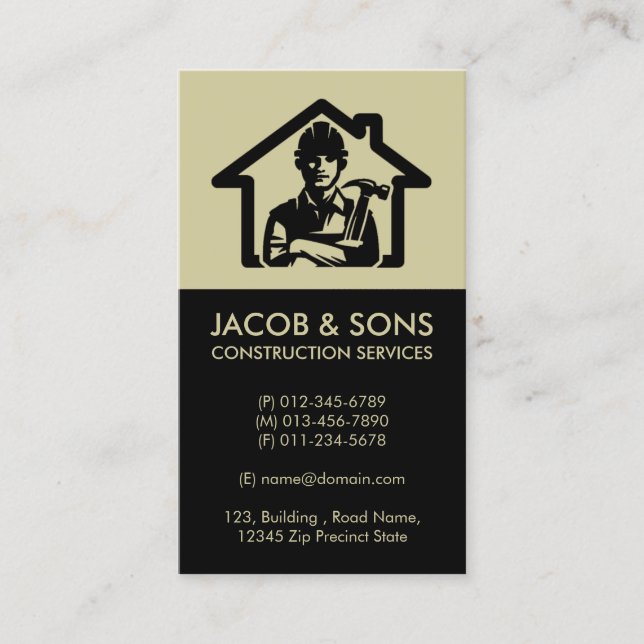 Contractor Construction House Repairs Business Card (Front)