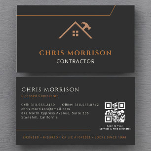 Contractor Construction QR Code Black Copper  Business Card