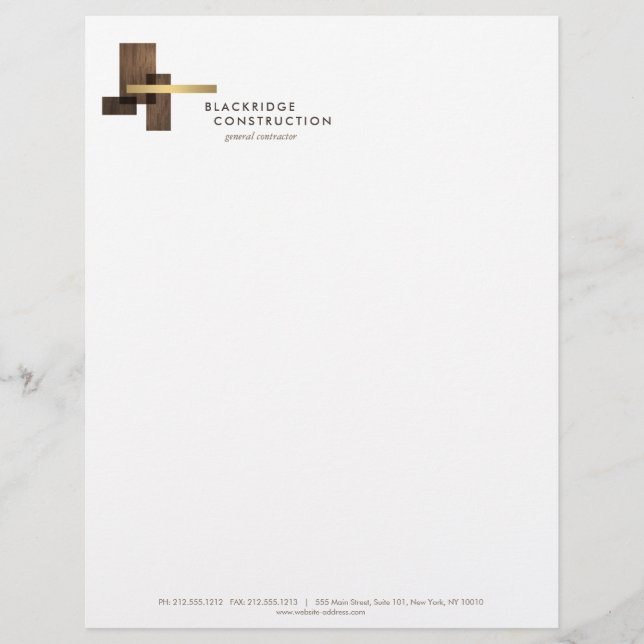 Contractor Construction Wood Gold Logo Custom Letterhead (Front)