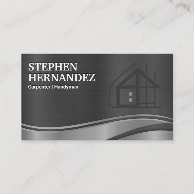 Contractor | Grey | Metallic | Blue Print Business Card (Front)