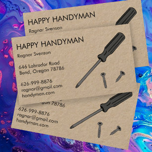 Contractor Handyman Mechanic Screwdriver Kraft Business Card