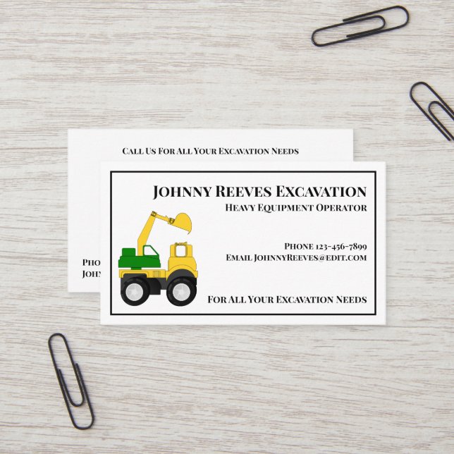 Contractor Heavy Equipment Operator Business Card (Front/Back In Situ)