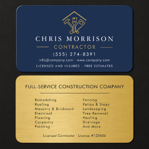 Contractor Navy Blue Gold Metallic Business Card