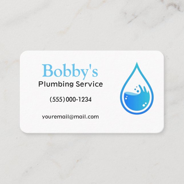 Contractor Plumbing Service Water Drop Design Business Card (Front)