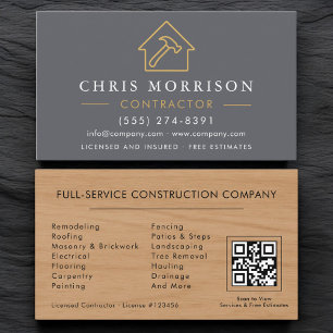 Contractor QR Code Wood Grain Business Card