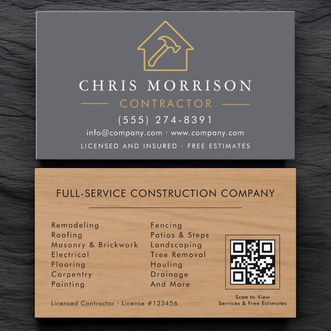 Contractor QR Code Wood Grain  Business Card (Creator Uploaded)