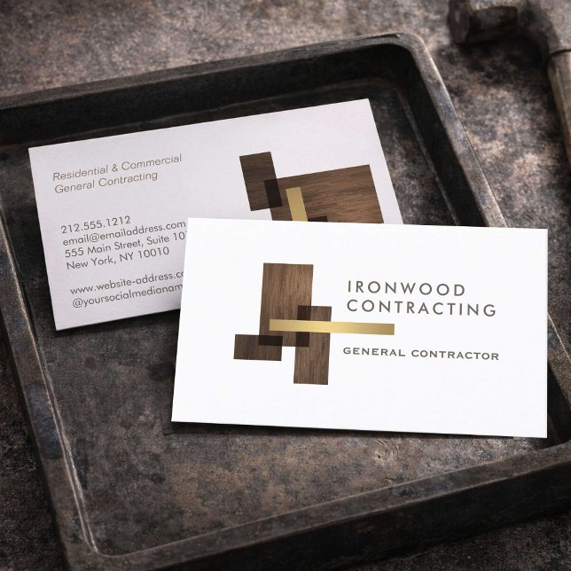 Contractor Wood Gold Logo Business Card (Creator Uploaded)