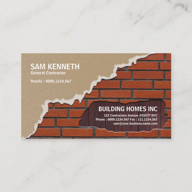 Contractor's Exquisite Plaster Brick Timber Works Business Card (Front)