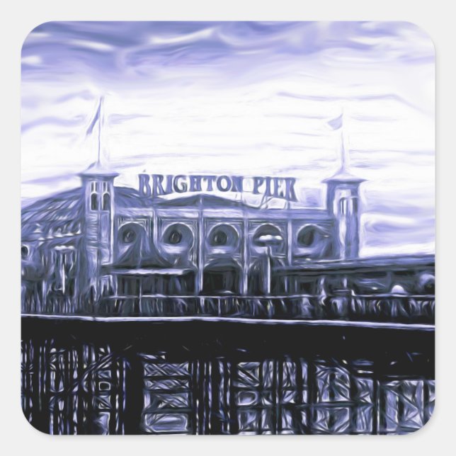 Contrast Brighton Pier Digital Painting Magnet Key Square Sticker (Front)