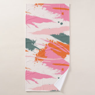 Contrast brush strokes pink green red bath towel