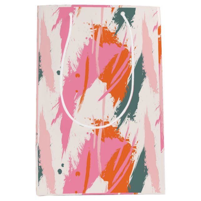 Contrast brush strokes pink green red  medium gift bag (Front)