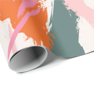 Contrast brush strokes pink green red  wrapping paper
