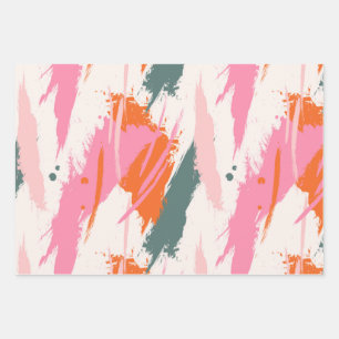 Contrast brush strokes pink green red  wrapping paper sheet