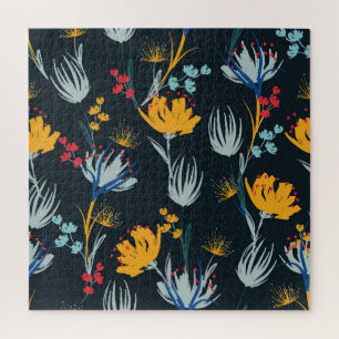 Contrast Floral Brush: Black Seamless Jigsaw Puzzle