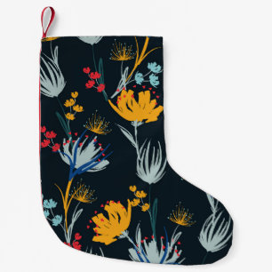 Contrast Floral Brush: Black Seamless Small Christmas Stocking
