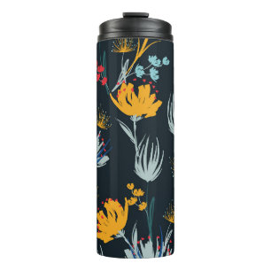 Contrast Floral Brush: Black Seamless Thermal Tumbler
