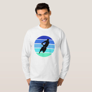 Contrast Mountain Biker on Retro Blue-Green Stripe T-Shirt