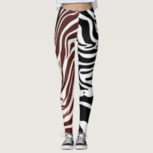 Contrasting Black White Brown Chequered Leggings