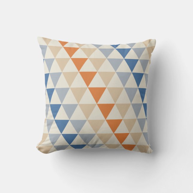 Contrasting Blue Orange And White Triangle Pattern Cushion (Front)