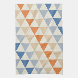 Contrasting Blue Orange And White Triangle Pattern Tea Towel