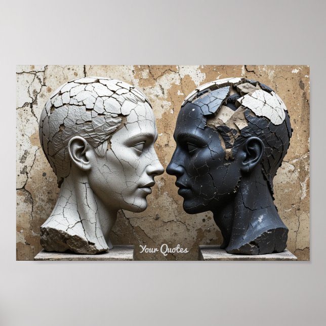 Contrasting Plaster and Obsidian Busts Poster (Front)