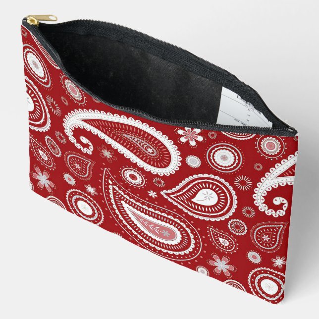 Contrasting White Paisley Print Cosmetic Bag (Open)