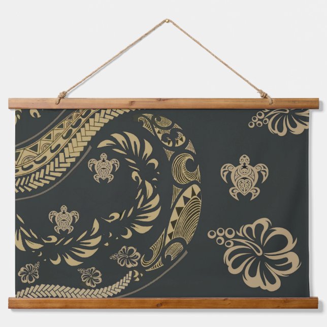 Contrmporary Hawaiian Tapa Icons Hanging Tapestry (Front)