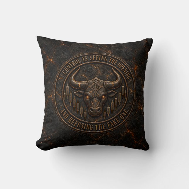 Control Is Seeing the Opening | Dark Ember Bull Cushion (Front)