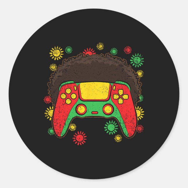 Controller Afro Black History Month Gaming Gamer 1 Classic Round Sticker (Front)