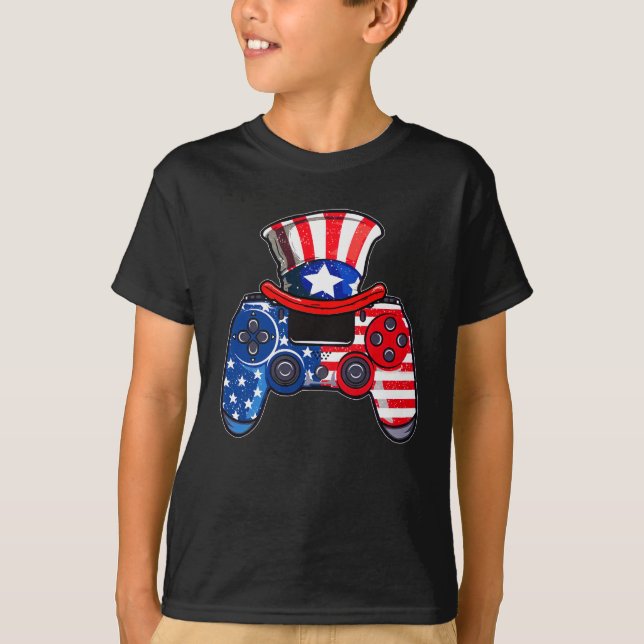 Controller American flag Video Game 4th of July T-Shirt (Front)