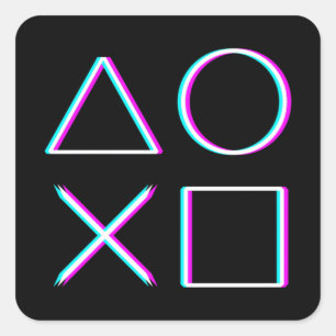 Controller Buttons Neon Glitch Art Gamer Square Sticker