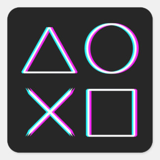 Controller Buttons Neon Glitch Art Gamer Square Sticker