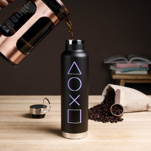 Controller Buttons Neon Glitch Art Gamer Water Bottle