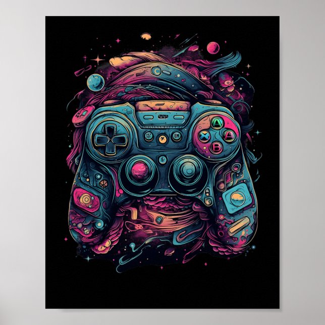 Controller Gaming Rave Gamer Nerd Abstract Pc Game Poster (Front)