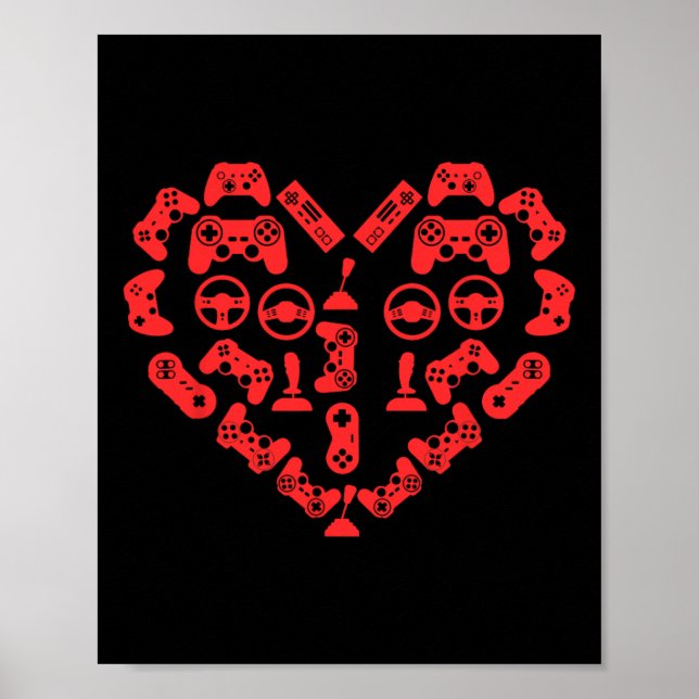 Controller Heart Valentines Day Cool Gaming Gamer  Poster (Front)