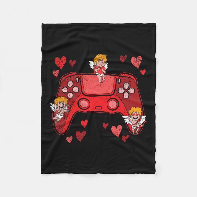 Controller Heart Valentines Day Cute Gaming Gamer  Fleece Blanket (Front)