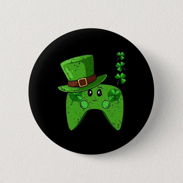 Controller Shamrock St Patricks Day Gaming Gamer  6 Cm Round Badge (Front)