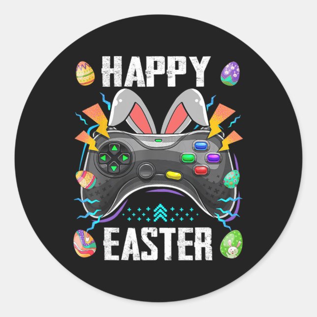 Controller With Bunny Ears Funny Easter Video Game Classic Round Sticker (Front)