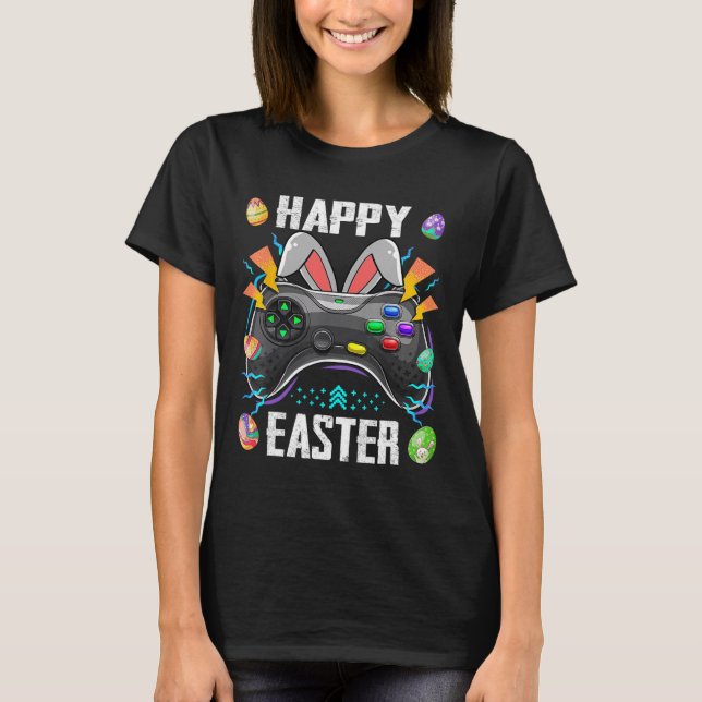 Controller With Bunny Ears Funny Easter Video Game T-Shirt (Front)