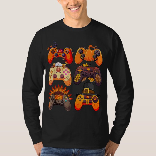 Controllers Fall Gaming Video Game Turkey Thanksgi T-Shirt (Front)