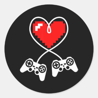 Controllers Heart Video Gamer Valentines Day Classic Round Sticker