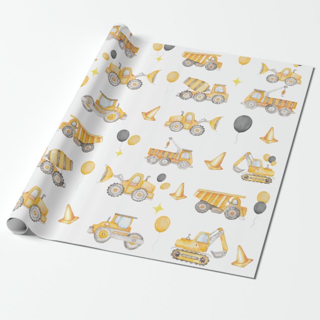 Contruction Birthday Wrapping Paper (Unrolled)