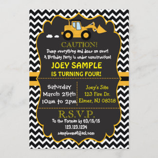 Contruction Bull Dozer Birthday Invitation