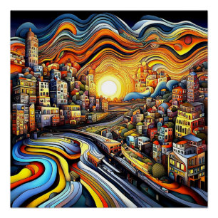 Conurbation at sunset 3 poster